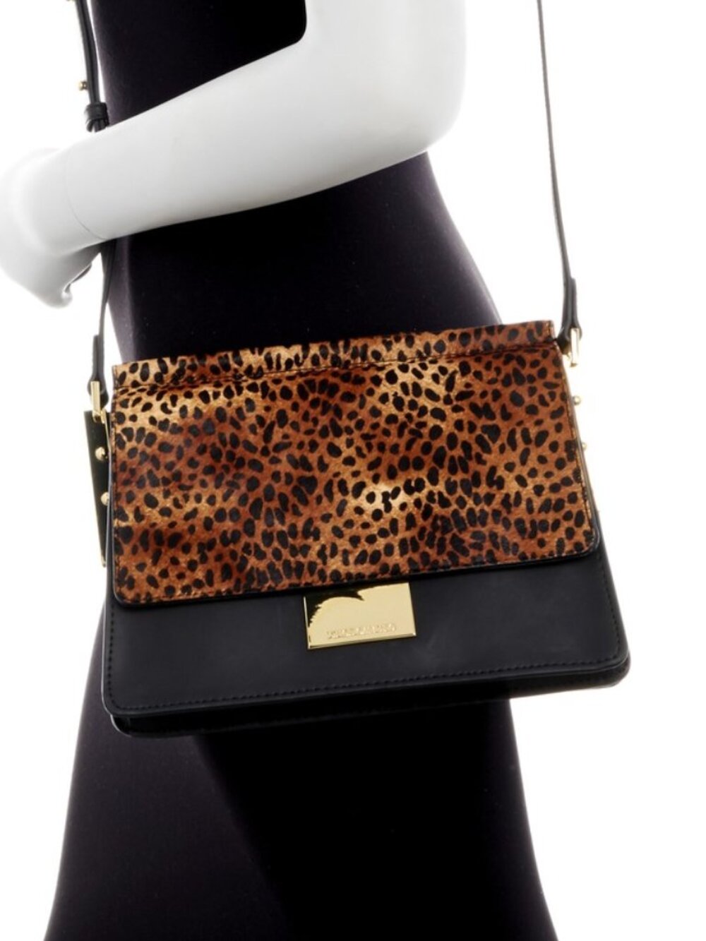 Like New Vince Camuto Abril Crossbody Bag Black Leopard Animal Print